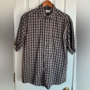 Arrow Khaki’s Men's Short Sleeve Plaid Button Down Shirt Linen Blend Size Large
